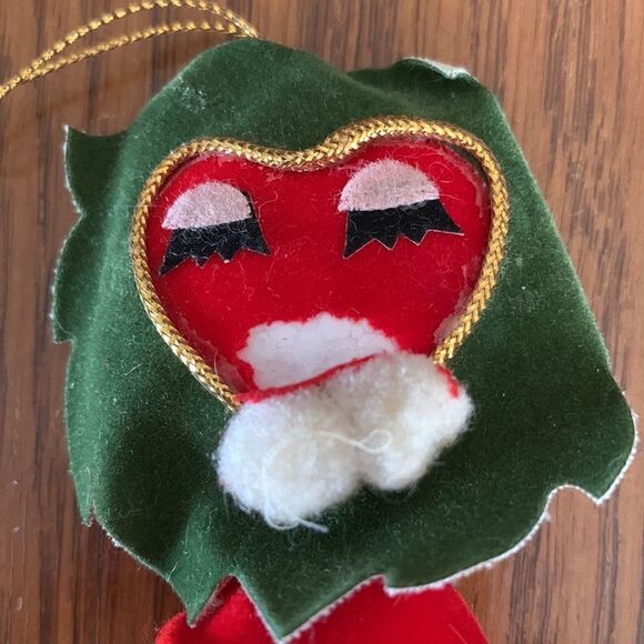Vtg 60s red & green velvet lion Christmas tree ornament - Picture 3 of 7
